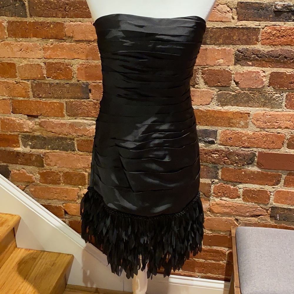 JS Collection Feather Trim Strapless Black Dress